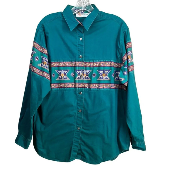 Vintage Women's Aztec Western Print Long Sleeve Button Up Shirt Size Large (L) - Picture 1 of 7